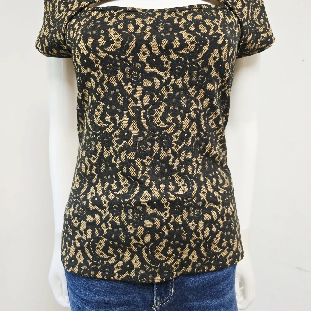 Michael Michael Kors Off Shoulder Top Size S Jacquard Lace Cutout Cap Sleeve NWT